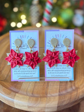 Load image into Gallery viewer, Rhinestone Poinsettia Earrings - Red