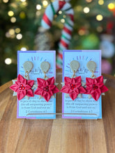 Load image into Gallery viewer, Rhinestone Poinsettia Earrings - Red