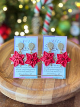 Load image into Gallery viewer, Rhinestone Poinsettia Earrings - Red
