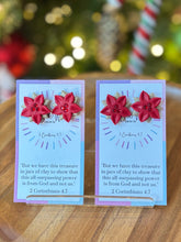 Load image into Gallery viewer, Rhinestone Poinsettia Earrings - Red Studs
