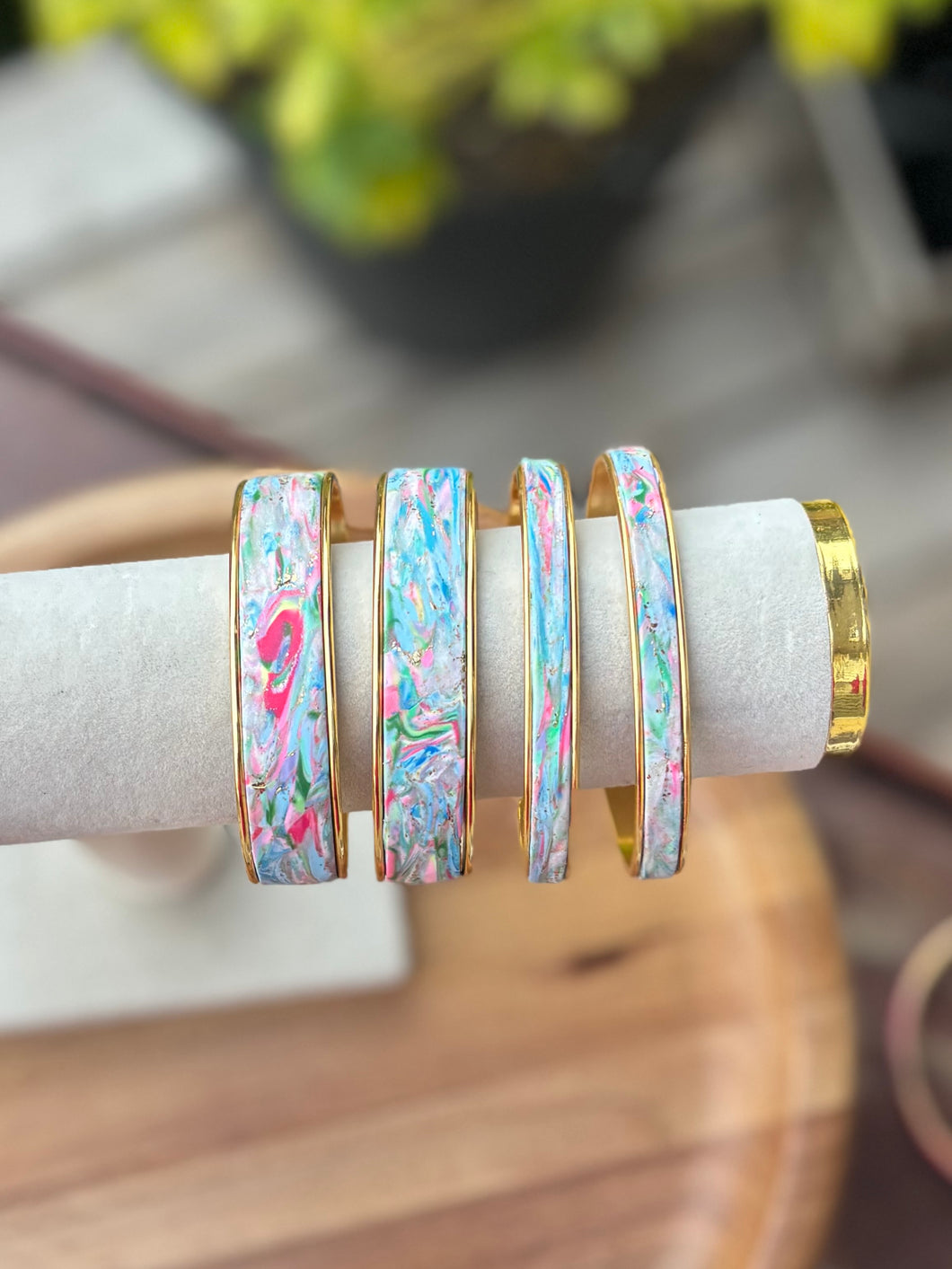 Winter Blue Marble Mix - Thin Bangle