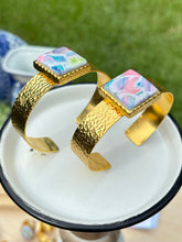 Load image into Gallery viewer, The Sea Glass Collection - Gold Cuff &amp; Square Charm
