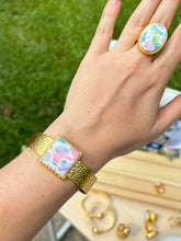 Load image into Gallery viewer, The Sea Glass Collection - Gold Cuff &amp; Square Charm
