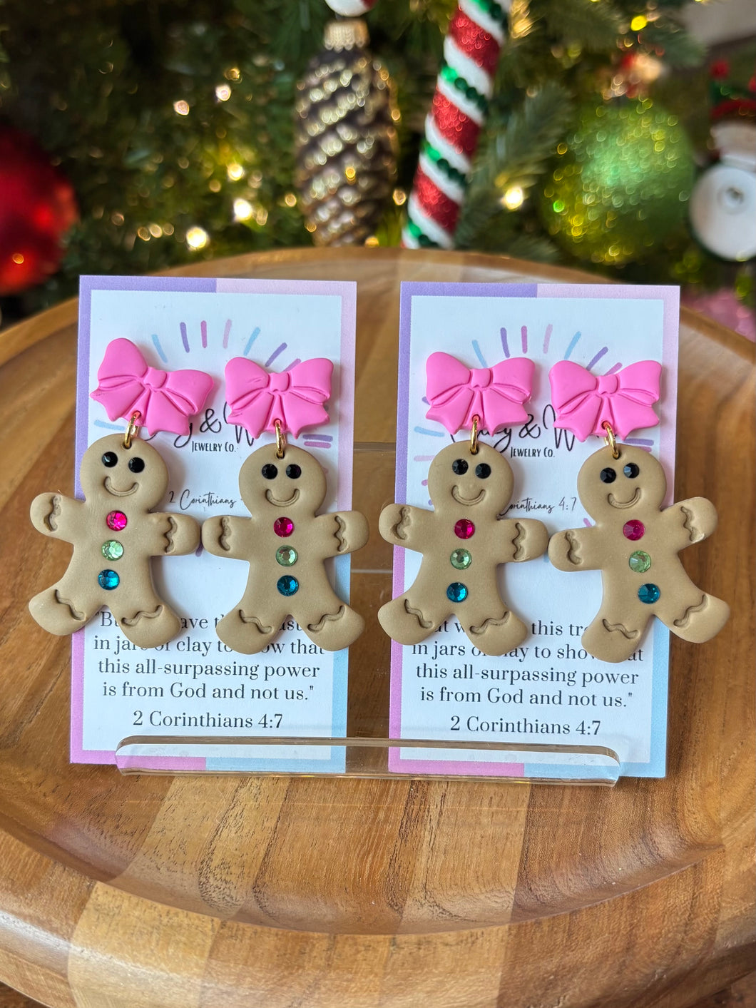 Gingerbread Lady Earrings - Pink Bow