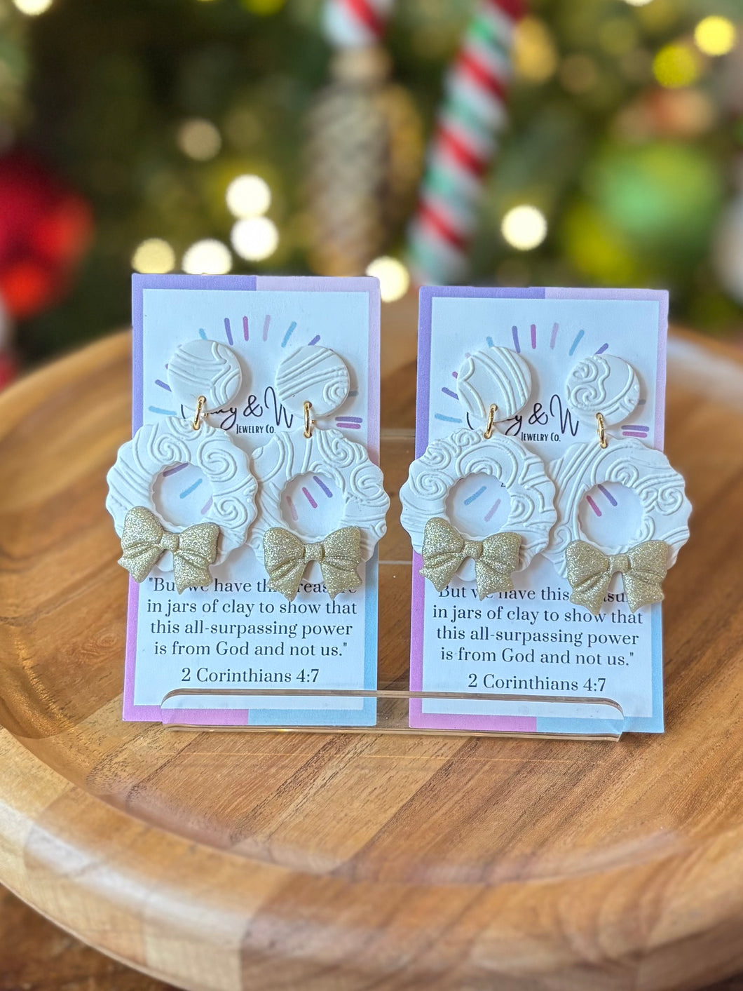 White Wreath with Gold Bow