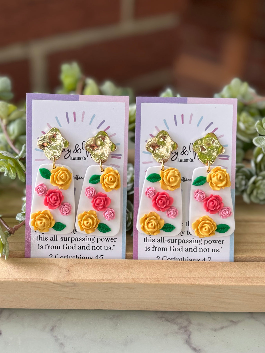 Peggy's Roses - Small Rectangle Earrings