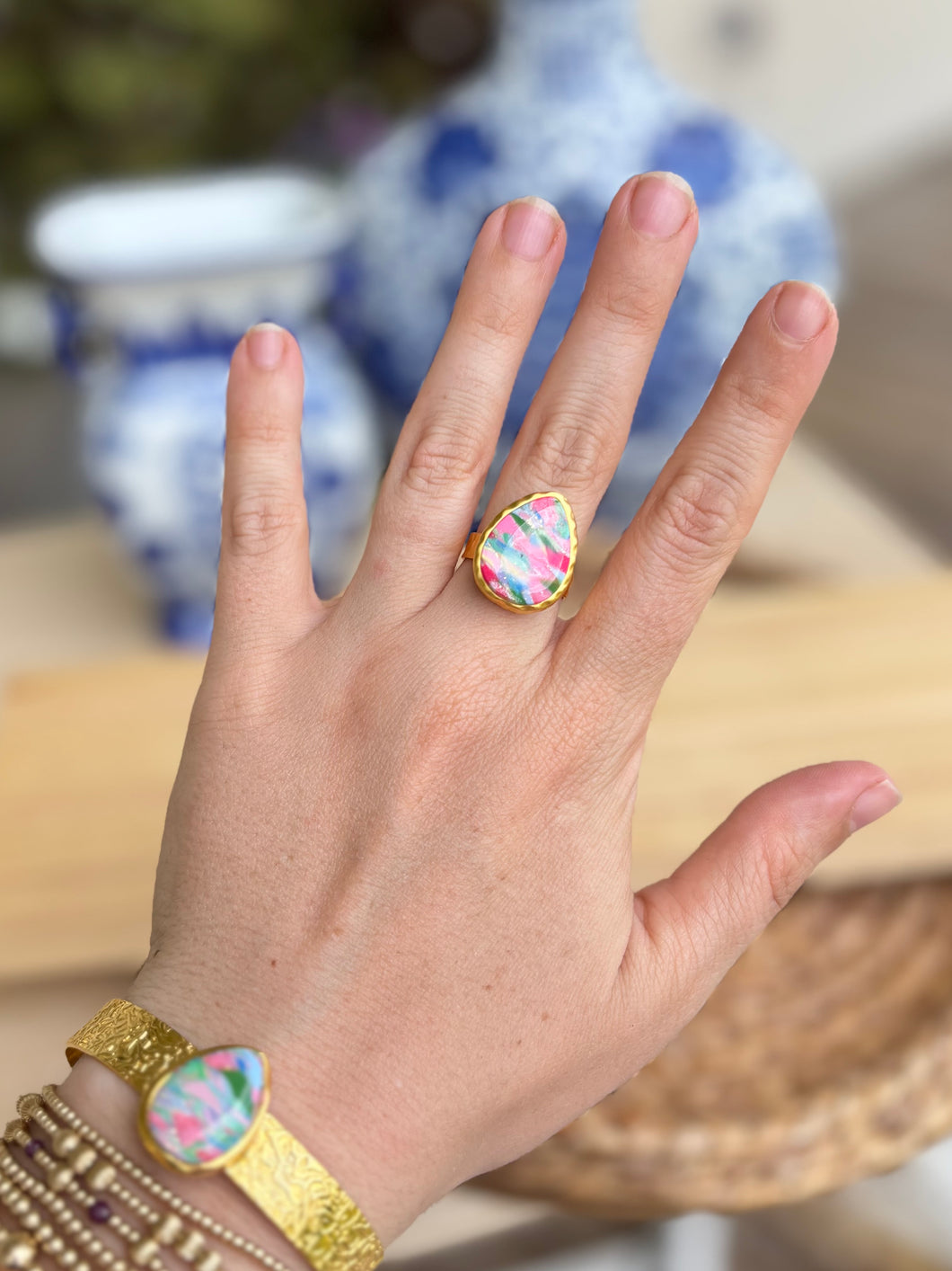 Marbled Summer Teardrop Ring