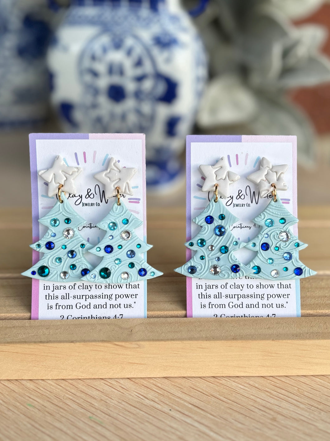 Rhinestone Christmas Trees - Winter Blue