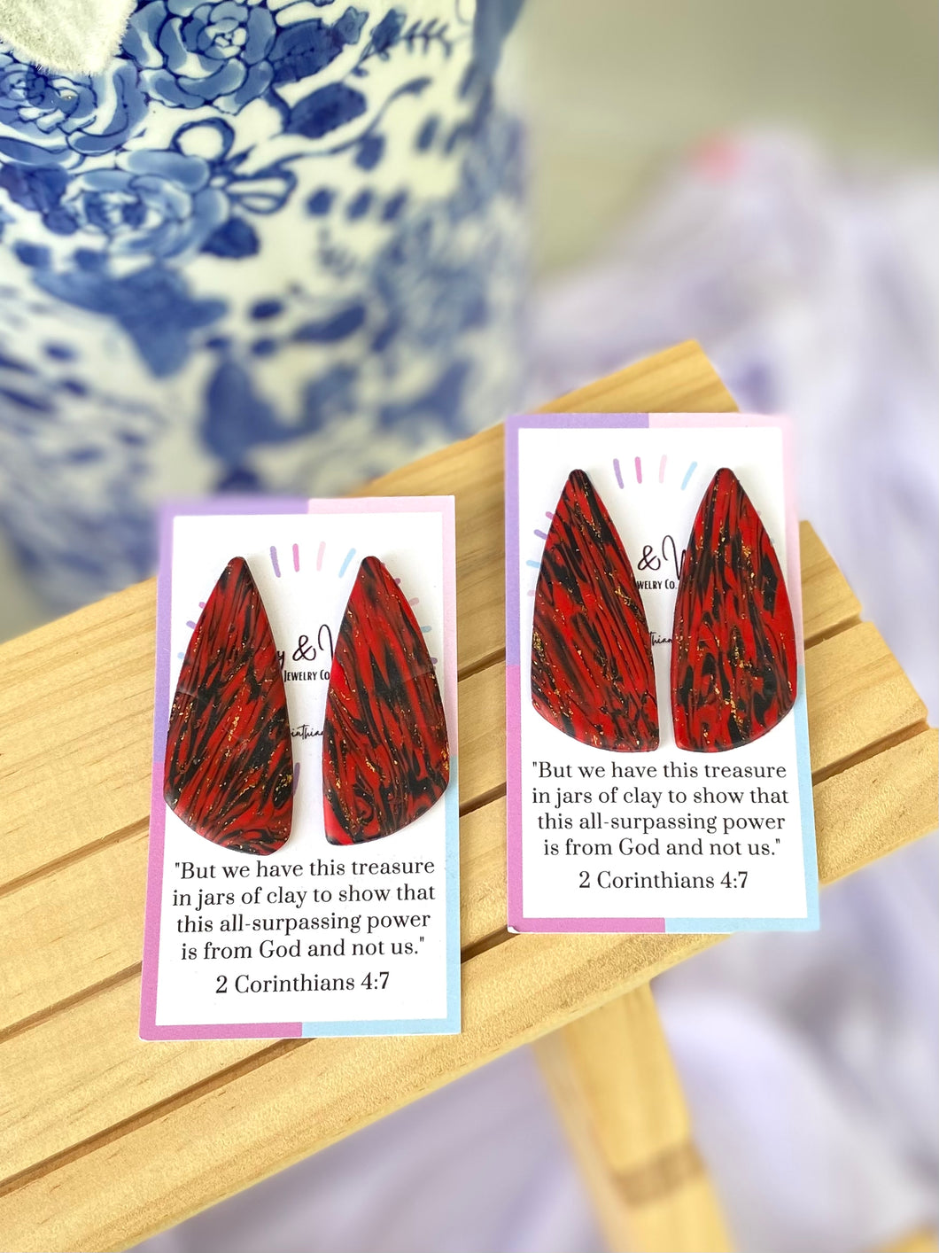 The Red & Black Collection - Marbled Almond Stud
