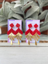 Load image into Gallery viewer, Bright Red Arrow &amp; Gold Leaf Dangle
