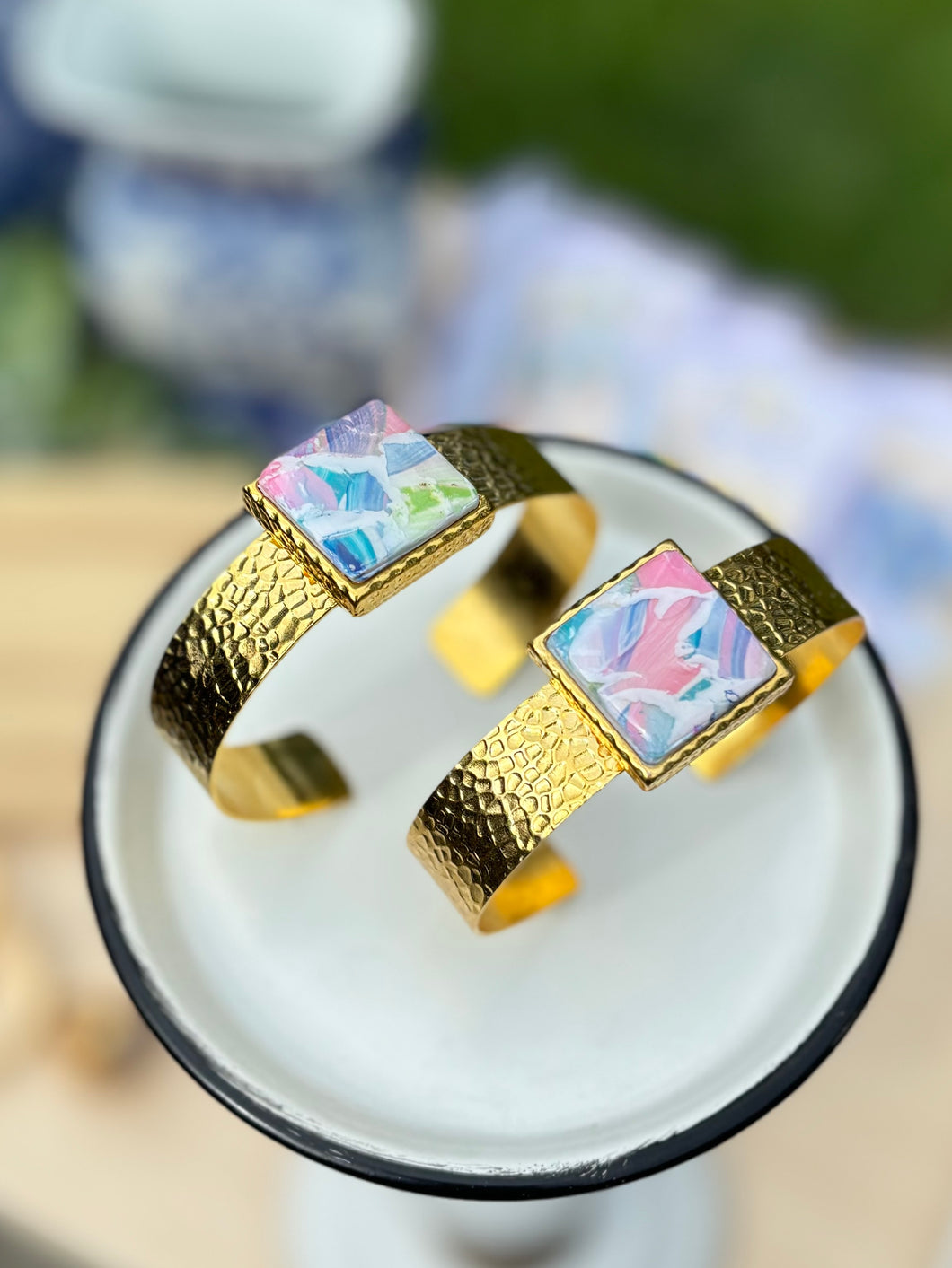 The Sea Glass Collection - Gold Cuff & Square Charm