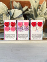 Load image into Gallery viewer, Conversation Heart Earrings - Pink &amp; Purple
