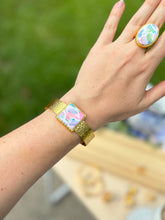 Load image into Gallery viewer, The Sea Glass Collection - Gold Cuff &amp; Square Charm
