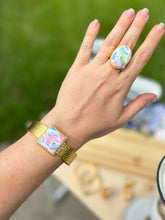 Load image into Gallery viewer, The Sea Glass Collection - Gold Cuff &amp; Square Charm
