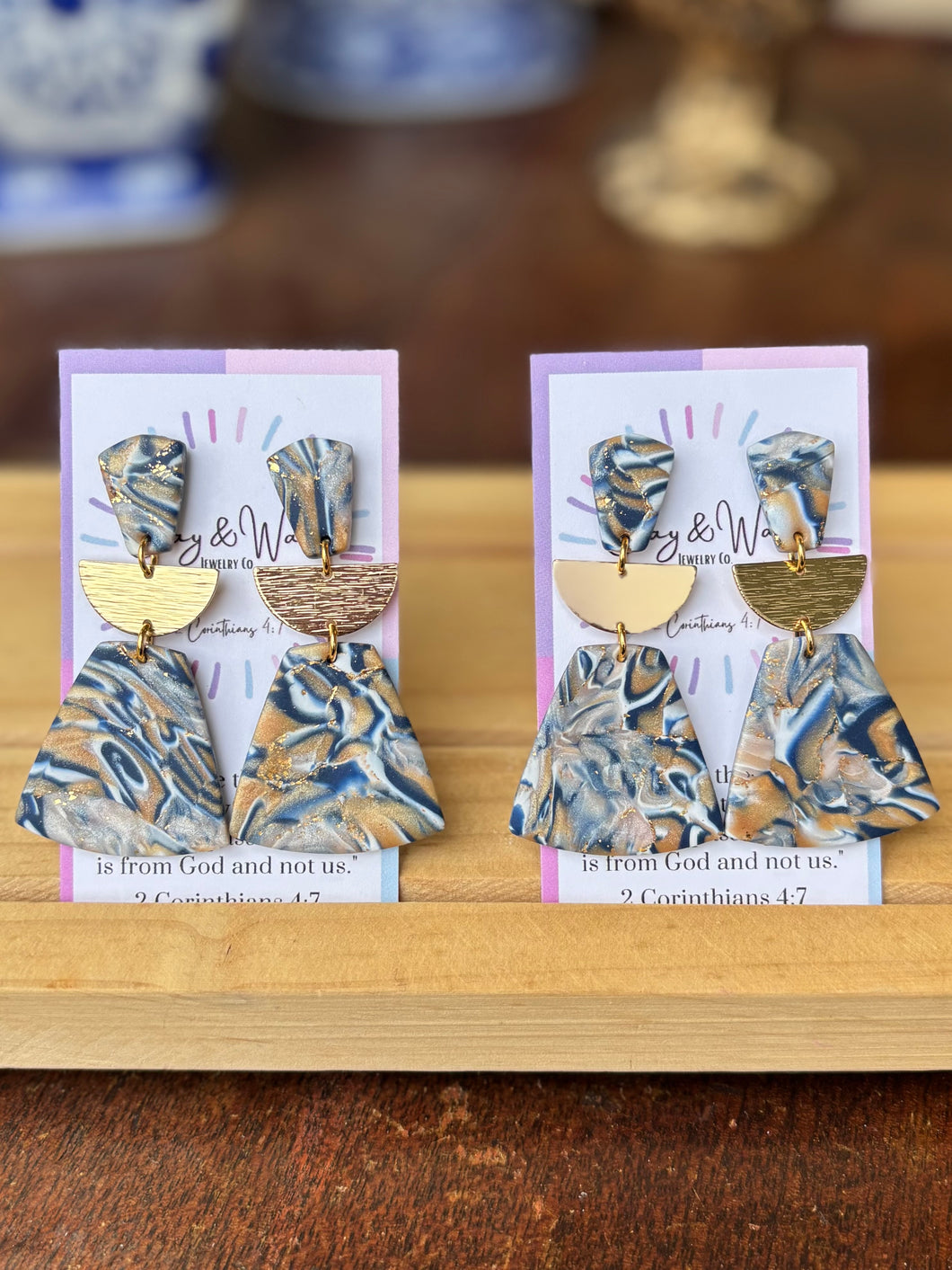 Marbled Navy Neutrals - Large Bell Dangle